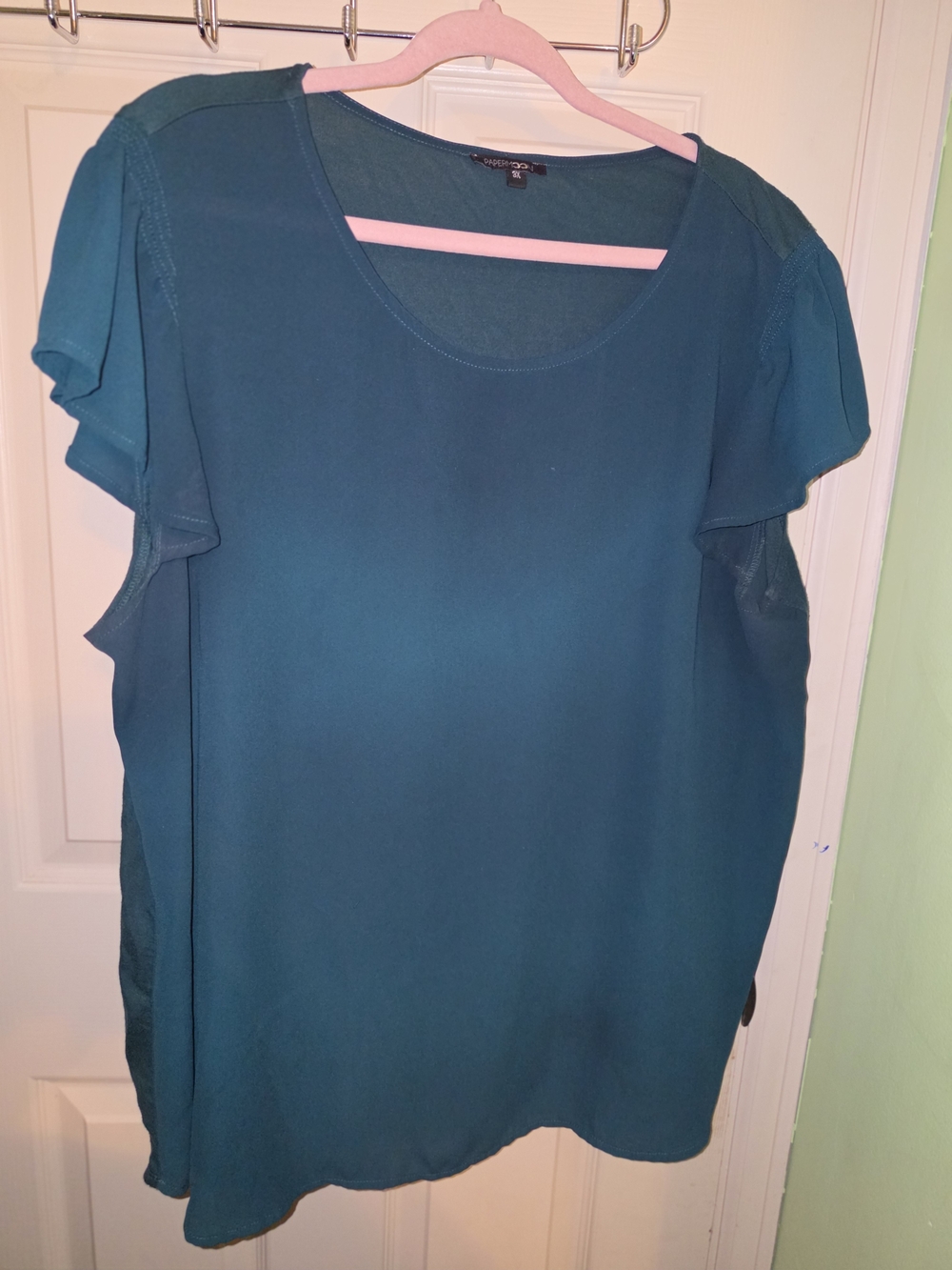 Papermoon Teal Short Sleeve Scoop Neck Blouse - Women